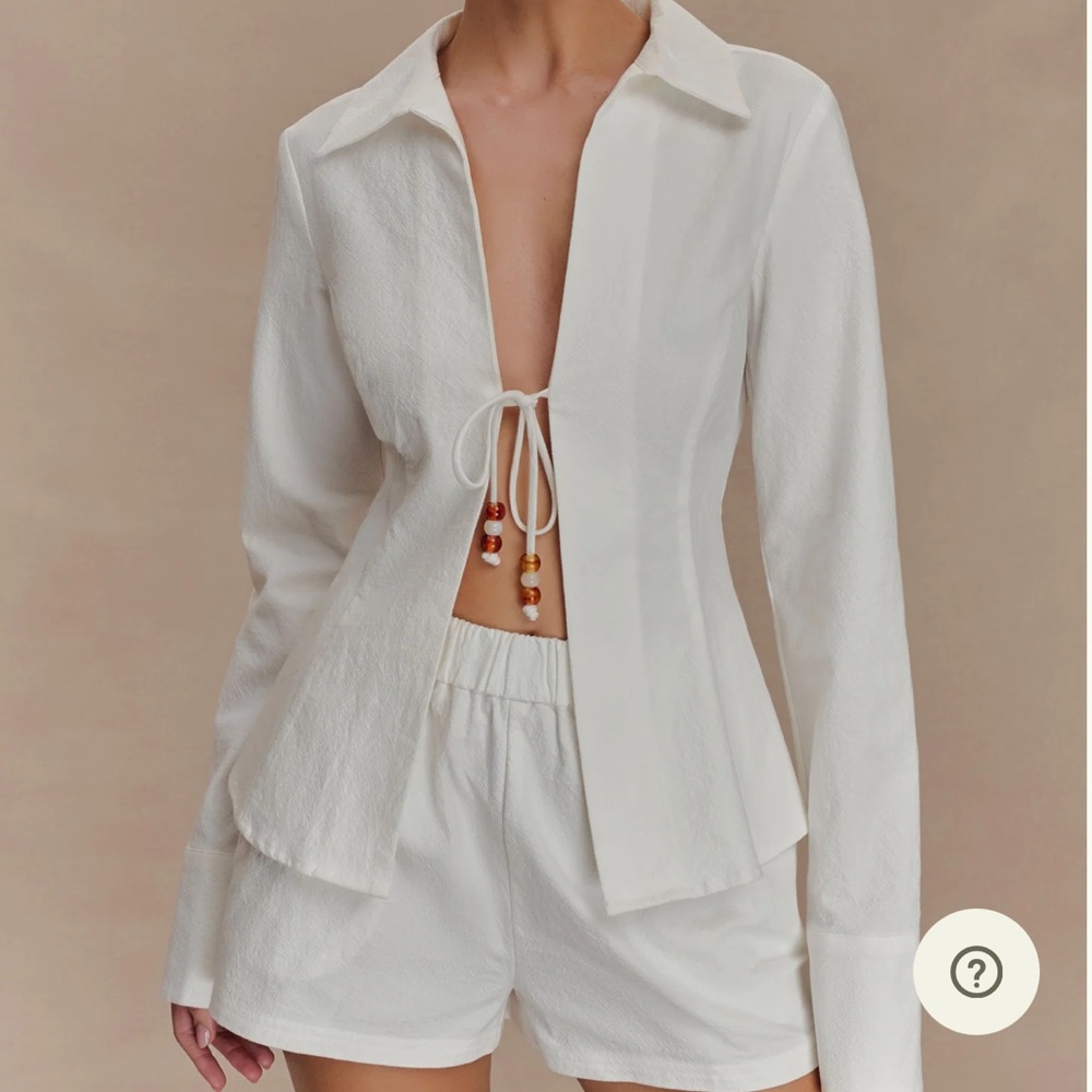 Meshki Annalee Cotton Beaded Tie Shirt - White